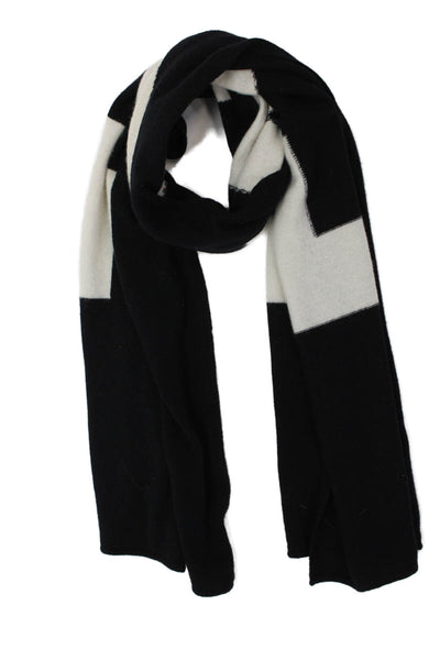 Lisa Perry Womens Cashmere Knit Love Scarf Black White Size 72"X20"