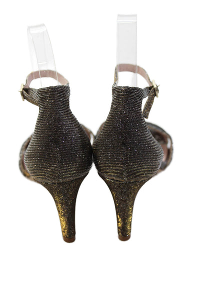 Kate Spade Womens Metallic Ankle Strap Open Toe Heels Gold Size 8