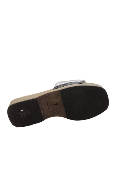 Brunello Cucinelli Womens Metallic Wooden Sole Slide Sandals Gray Size 9