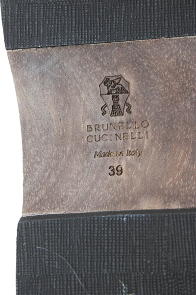 Brunello Cucinelli Womens Metallic Wooden Sole Slide Sandals Gray Size 9