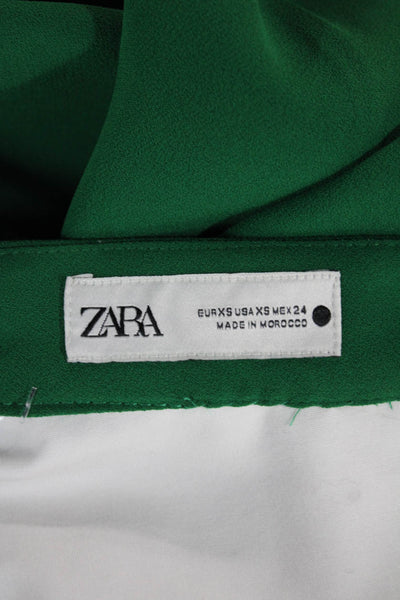 Zara Womens Dress Pants Green Zip Polyester Size XS
