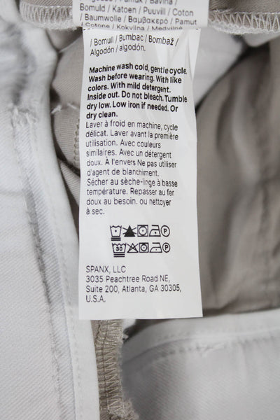 Spanx Women White Chino Pants Cotton Petite Button Size S