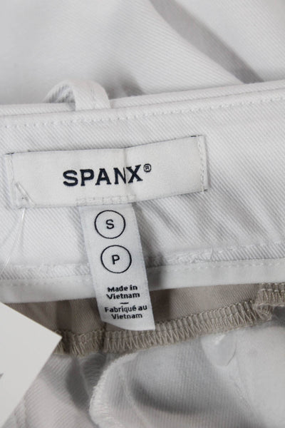 Spanx Women White Chino Pants Cotton Petite Button Size S