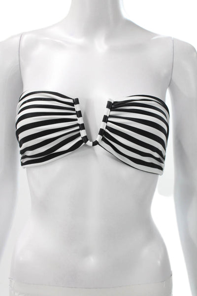 Mikoh Womens Bikini Top Black Striped Nylon Beach Size L
