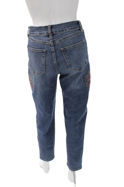 Sam & Lili Women High Rise Straight Jeans Blue Cotton Geometric Size S