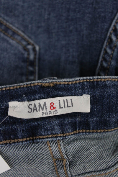 Sam & Lili Women High Rise Straight Jeans Blue Cotton Geometric Size S