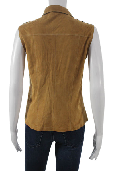 Gimos Women Basic Western Suede Collared Sleeveless Button-Up Brown Size S