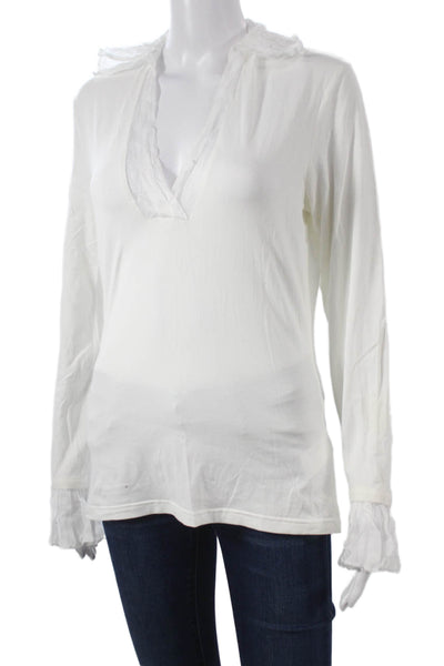 Anne Fontaine Womens Jersey Blouse White V-Neck Long Sleeve Pima Cotton Size 40