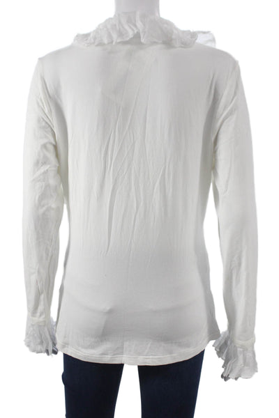 Anne Fontaine Womens Jersey Blouse White V-Neck Long Sleeve Pima Cotton Size 40