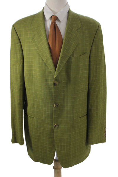 Rene Lezard Mens Green Check Wool Blazer Size 42