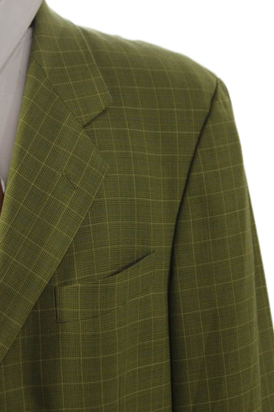 Rene Lezard Mens Green Check Wool Blazer Size 42
