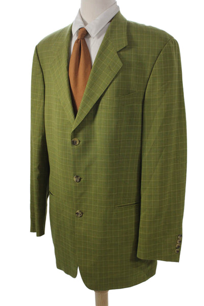 Rene Lezard Mens Green Check Wool Blazer Size 42