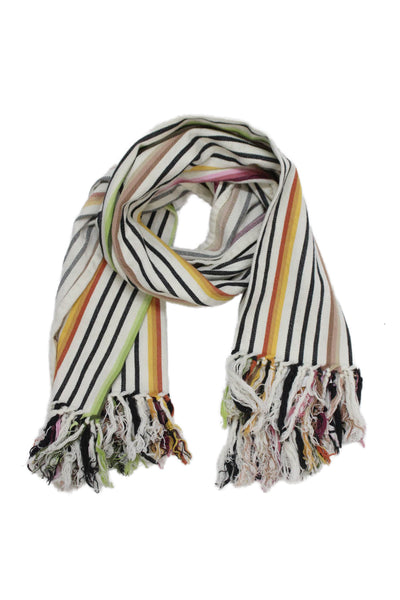 Missoni Womens Fringe Trim Striped Knit Scarf White Multi Cotton 46"x28"
