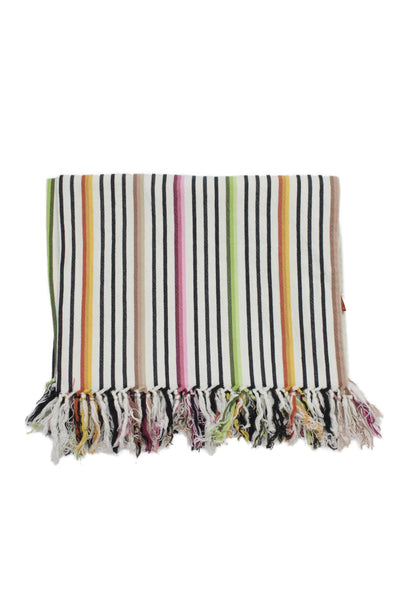 Missoni Womens Fringe Trim Striped Knit Scarf White Multi Cotton 46"x28"