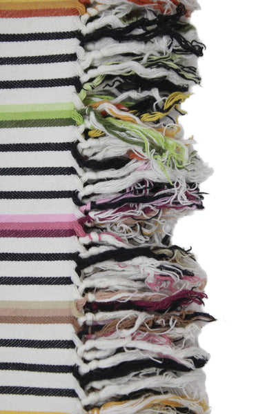 Missoni Womens Fringe Trim Striped Knit Scarf White Multi Cotton 46"x28"