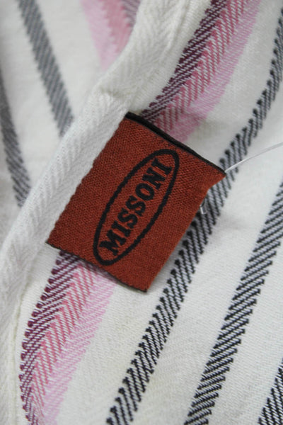 Missoni Womens Fringe Trim Striped Knit Scarf White Multi Cotton 46"x28"
