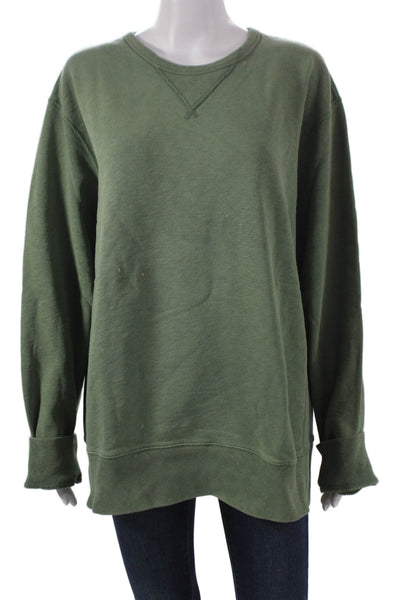J Crew Women Pullover Sweatshirt Green 100% Cotton Long Sleeve Solid Size XL