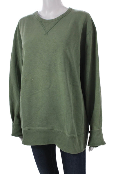 J Crew Women Pullover Sweatshirt Green 100% Cotton Long Sleeve Solid Size XL