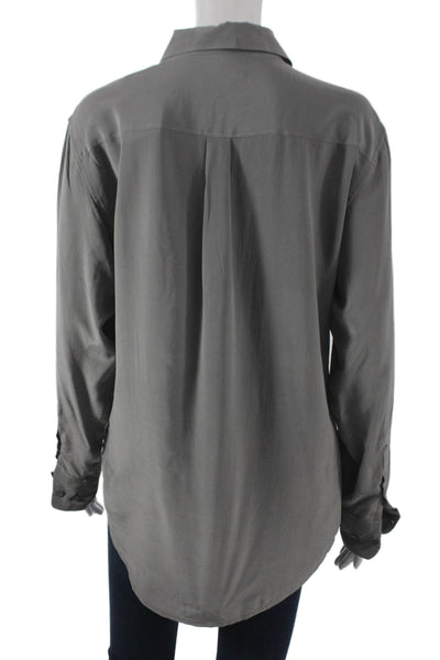 Equipment Femme Womens Silk Collared Button-Up Long Sleeve Gray Top Size S