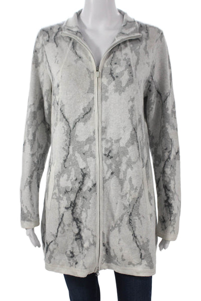 Rachel Zoe Women Full Zip Collared Cotton Sweater Long Sleeve Gray Size L