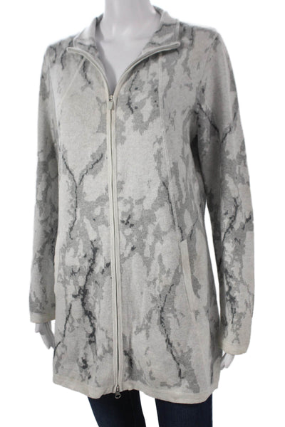 Rachel Zoe Women Full Zip Collared Cotton Sweater Long Sleeve Gray Size L