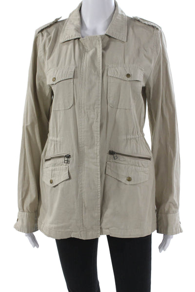 Lily Aldridge For Velvet Womens Military Jacket Beige Cotton Snap Size M
