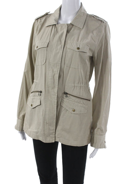 Lily Aldridge For Velvet Womens Military Jacket Beige Cotton Snap Size M
