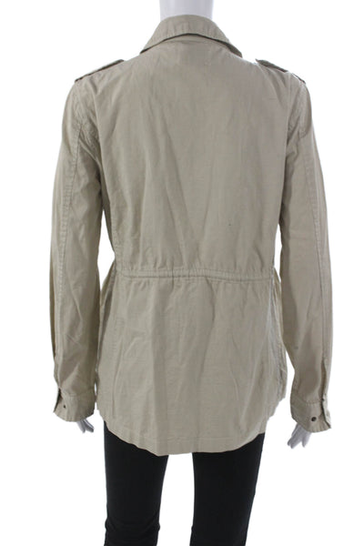 Lily Aldridge For Velvet Womens Military Jacket Beige Cotton Snap Size M