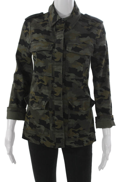 L'Agence Womens Military Camouflage Jacket Multicolor Button Long Sleeve Size S