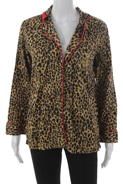Lauren Ralph Lauren Women Leopard Cotton Shirt Long Sleeve Size S