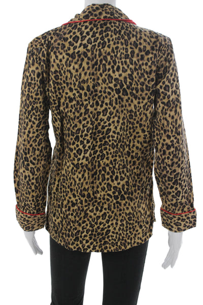 Lauren Ralph Lauren Women Leopard Cotton Shirt Long Sleeve Size S