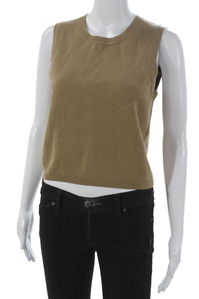 J Crew Women Basic Cotton Sleeveless Tank Crew Neck Brown Size S
