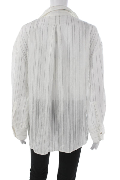 MNG Women Striped Collared Button-Up Blouse Long Sleeve White Size 2