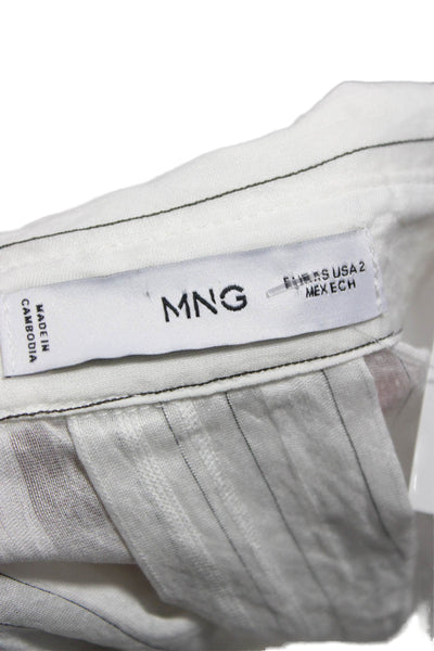 MNG Women Striped Collared Button-Up Blouse Long Sleeve White Size 2