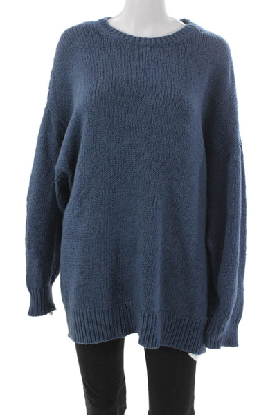 Jenni Kayne Women Pullover Sweater Blue Cotton Crew Neck Long Sleeve Size S