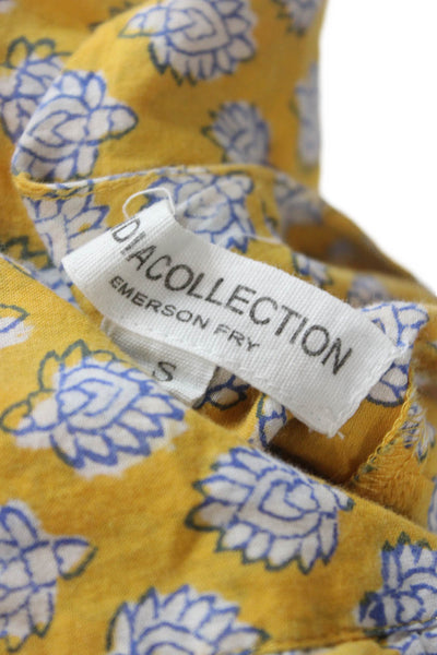 India Collection Womens Yellow Floral Short Sleeve Blouse Size S