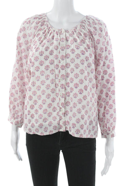 India Collection Women Floral Organic Cotton Long Sleeve Blouse Size XS