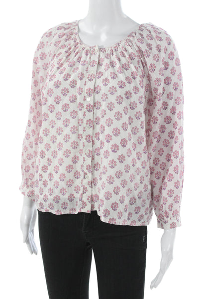 India Collection Women Floral Organic Cotton Long Sleeve Blouse Size XS