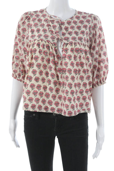 India Collection Women Multicolor Floral Short Sleeve Basic Blouse Size XS