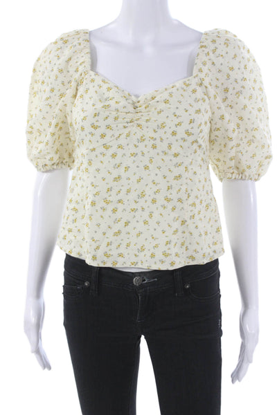 Emerson Fry Women Sweetheart Floral Cotton Zip Short Sleeve Blouse Size S