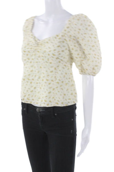 Emerson Fry Women Sweetheart Floral Cotton Zip Short Sleeve Blouse Size S