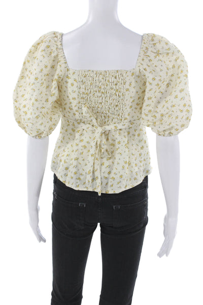 Emerson Fry Women Sweetheart Floral Cotton Zip Short Sleeve Blouse Size S