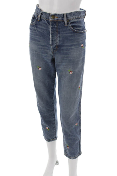 The Great Women Cropped Jeans Blue Floral Cotton Blend High Rise Size 27