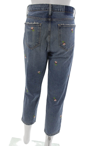 The Great Women Cropped Jeans Blue Floral Cotton Blend High Rise Size 27