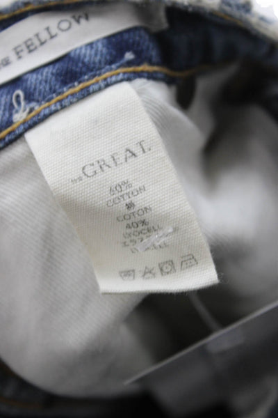 The Great Women Cropped Jeans Blue Floral Cotton Blend High Rise Size 27