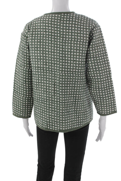 India Collection Womens Quilted Jacket Green Check Cotton Long Sleeve Size M