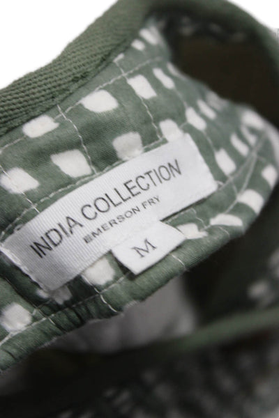 India Collection Womens Quilted Jacket Green Check Cotton Long Sleeve Size M