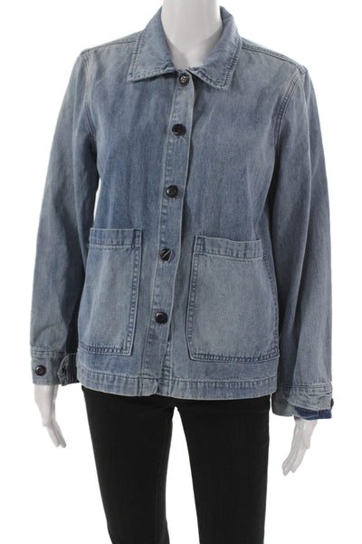 The Great Womens Blue Collared Basic Jacket Long Sleeve Cotton Hemp Size 0
