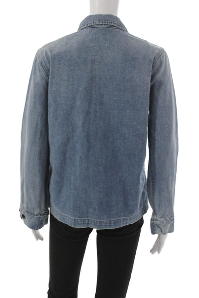 The Great Womens Blue Collared Basic Jacket Long Sleeve Cotton Hemp Size 0
