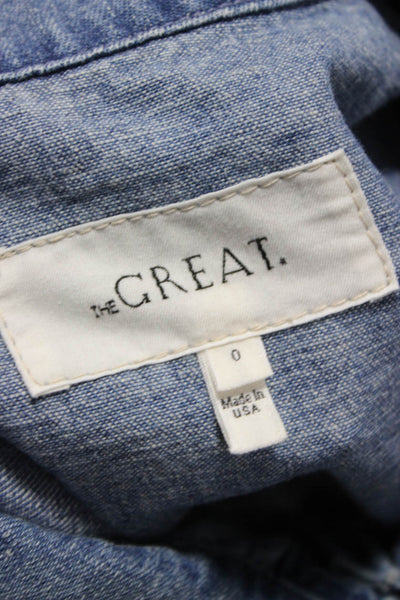 The Great Womens Blue Collared Basic Jacket Long Sleeve Cotton Hemp Size 0